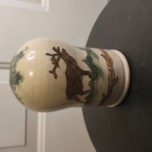 Vintage Ceramic Pottery Vase Beehive Shape w/ Deer & Trees